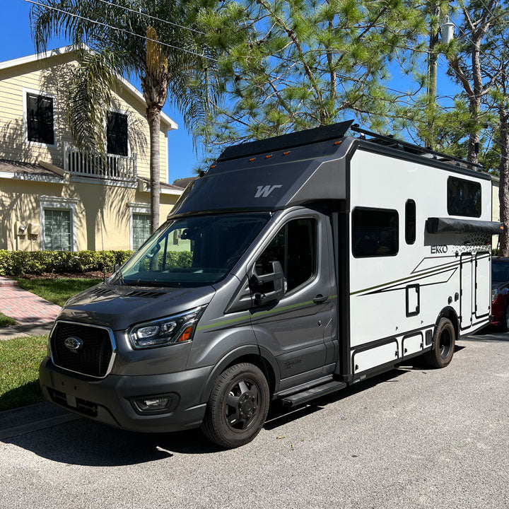 Ford Transit Ekko by Winnebago with a 75" x 12" custom fairing and straight bottom